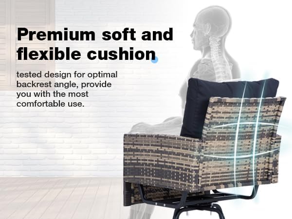 Outdoor Swivel Wicker Patio Chairs Set, 3 Piece Patio Furniture Bistro Set with Glass Coffee Table & Thickened Cushion for Outside Backyard Porch Garden Poolside Balcony, Brown/Black