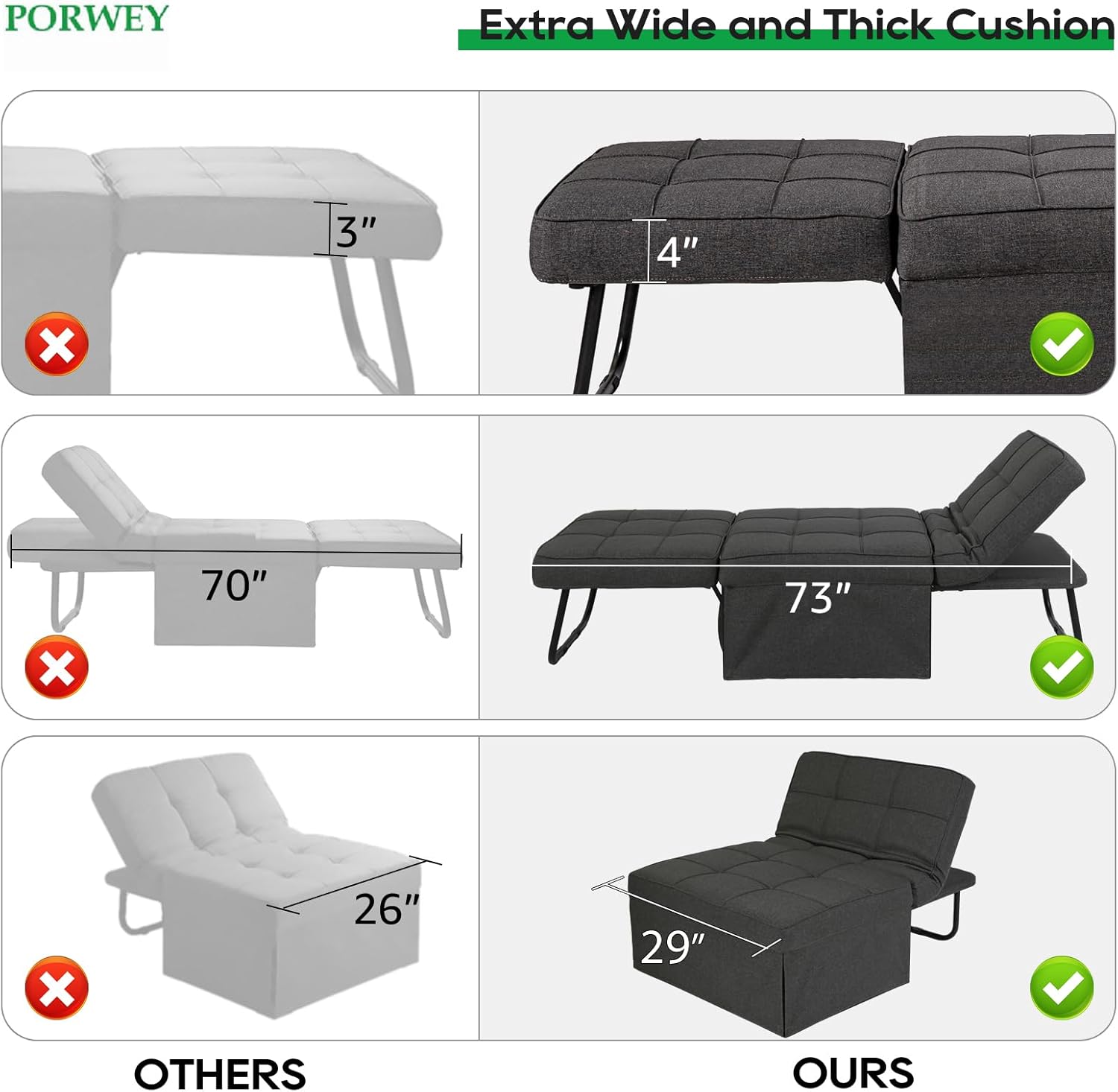 Sleeper Chair Bed, 4-in-1 Convertible Futon Ottoman Bed Sleeper