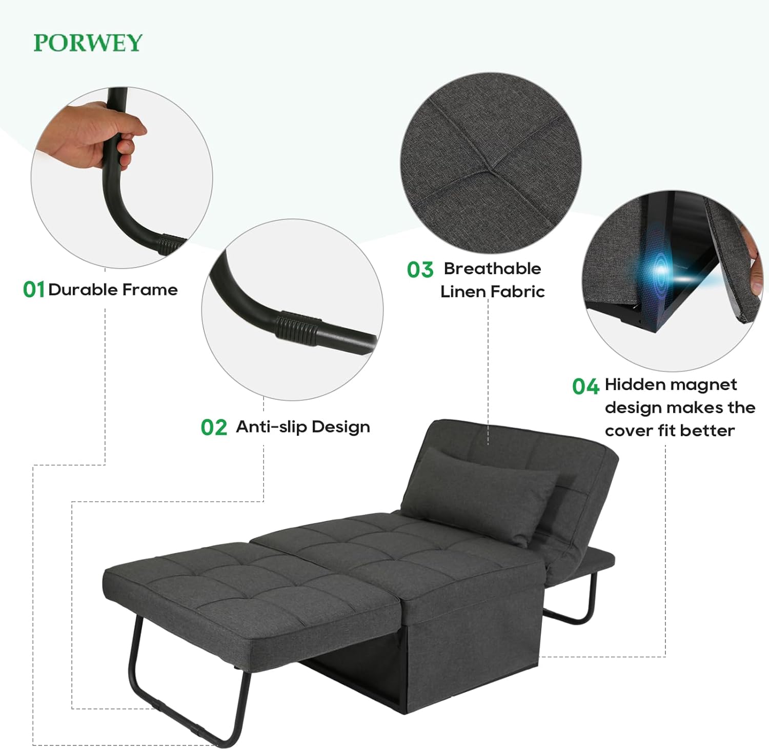 Sleeper Chair Bed, 4-in-1 Convertible Futon Ottoman Bed Sleeper