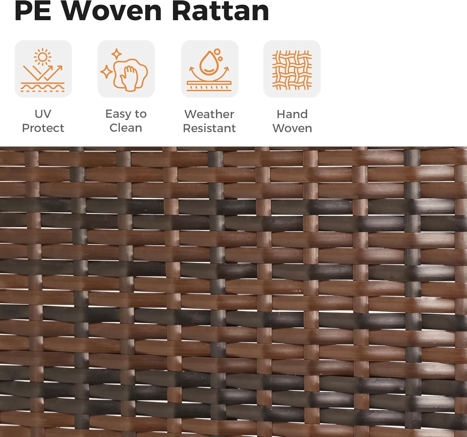 7 Piece Outdoor Wicker Patio Furniture Set, Rattan Sectional Sofa Conversation Set with Coffee Table & Cushions, for Poolside Backyard Garden Porch, Brown Wicker/Blue Cushion