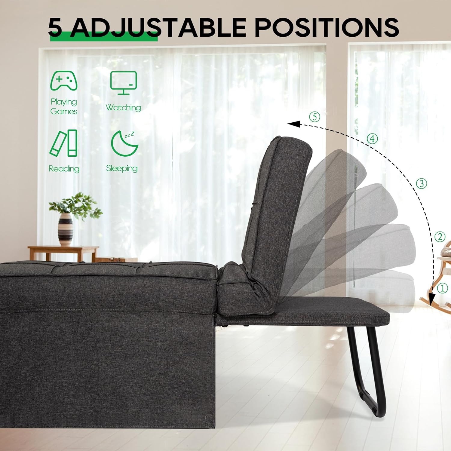 Sleeper Chair Bed, 4-in-1 Convertible Futon Ottoman Bed Sleeper